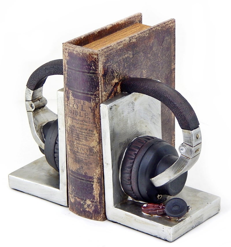 Bellaa 26256 Decorative Bookends Headphone Music Lover Holder Heavy Stoppers Bookshelf Shelves to Hold Book Ends Library Shelf Dividers Vintage Home Decor 6 Inch Tall - Image 2